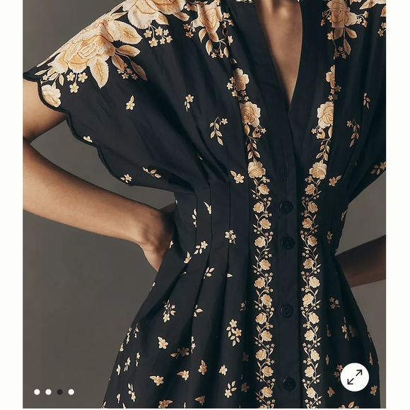 Anthropologie X FARM Rio Black and Gold Floral Midi Dress - Picture 3 of 6